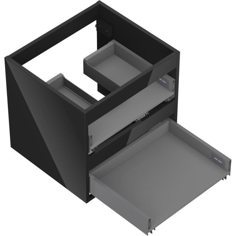 Mexen Box-A Waschtischunterschrankkorpus 50 cm, 2 Schubladen, schwarz glänzend - 91AX0-0500-470-2-70