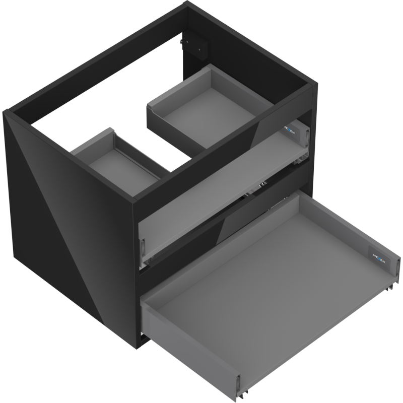 Mexen Box-A Unterschrankschrankkorpus 60 cm, 2 Schubladen, schwarz glänzend - 91AX0-0600-470-2-70