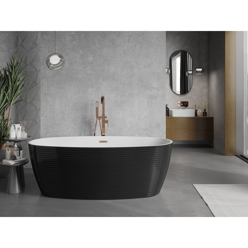 Mexen Lira freistehende Badewanne Design 170 x 80 cm, weiß/schwarz, Überlauf gebürstetes Kupfer - 52831708075-65