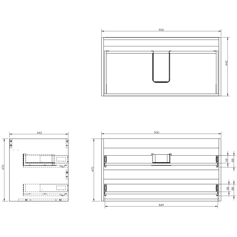 Mexen Rivel Badezimmerunterschrank 90 cm, 2 Schubladen, geriffelt, schwarz matt - 91A20-09047-2-BFF71