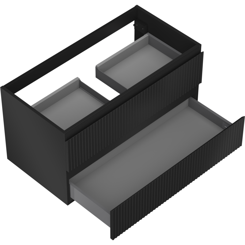 Mexen Rivel Badezimmerunterschrank 90 cm, 2 Schubladen, geriffelt, schwarz matt - 91A20-09047-2-BFF71