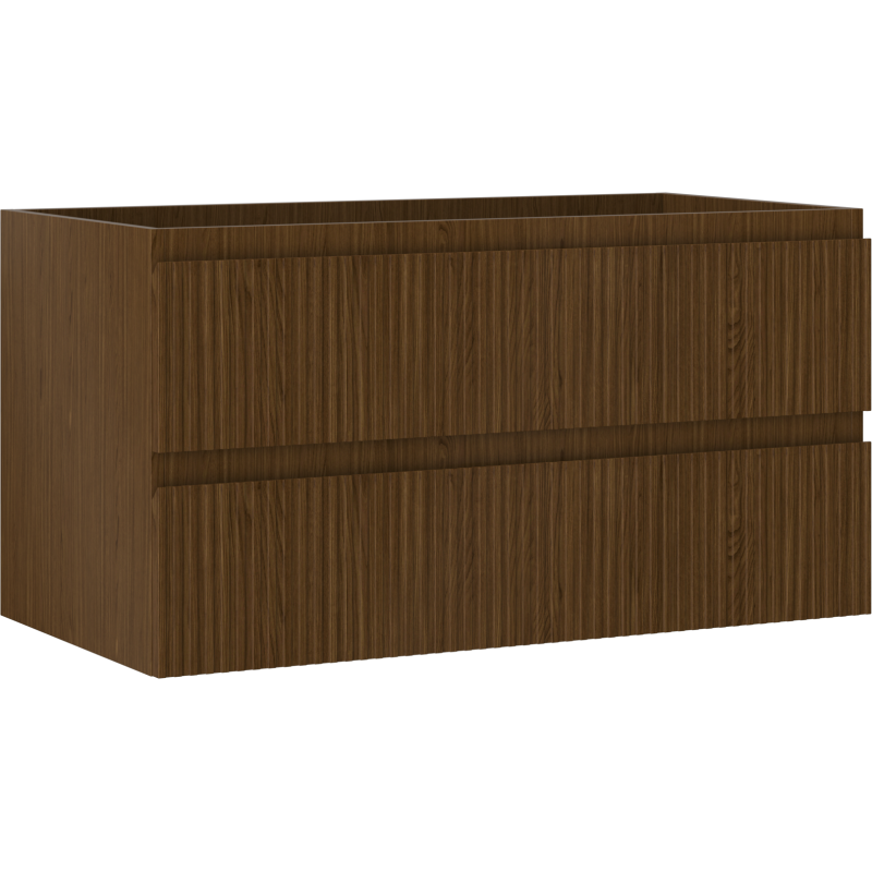 Mexen Rivel Badezimmerschrank für Waschbecken 90 cm, 2 Schubladen, geriffelt, Nussbaum - 91A20-09047-2-BFF86