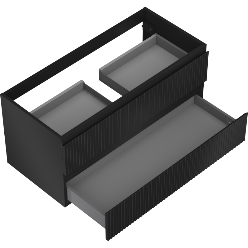 Mexen Rivel Badezimmerschrank für Waschtisch 100 cm, 2 Schubladen, geriffelt, schwarz matt - 91A20-10047-2-BFF71