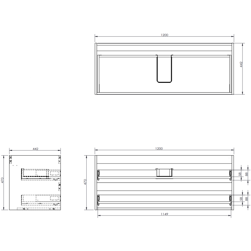 Mexen Rivel Badezimmerschrank für Waschtisch 120 cm, 2 Schubladen, geriffelt, grau matt - 91A20-12047-2-BFF62