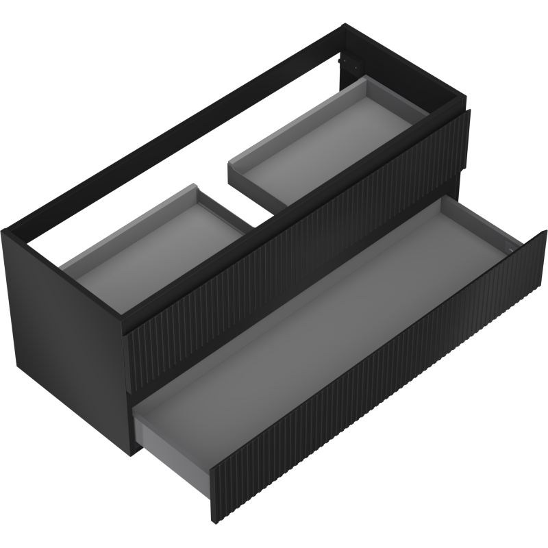 Mexen Rivel Badezimmerunterschrank 120 cm, 2 Schubladen, gerillt, schwarz matt - 91A20-12047-2-BFF71