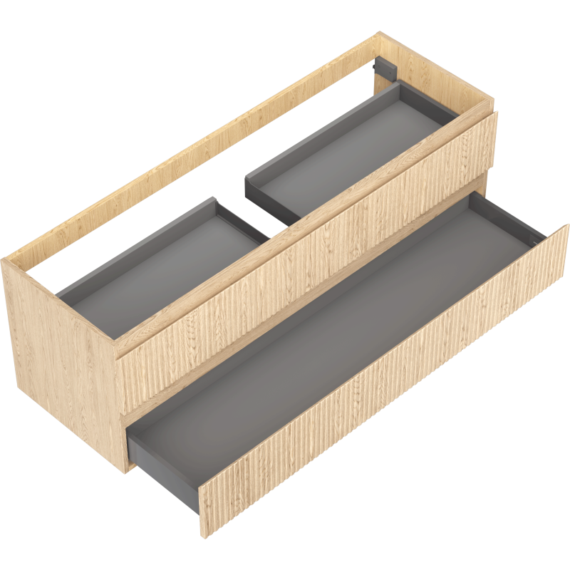 Mexen Rivel Badezimmerschrank unter dem Waschbecken 140 cm, 2 Schubladen, geriffelt, Eiche - 91A20-14047-2-BFF81