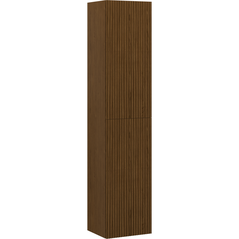 Mexen Rivel Badezimmer-Säule 35 cm, 2 Türen, geriffelt, Nussbaum - 91A21-03016-2-BF86