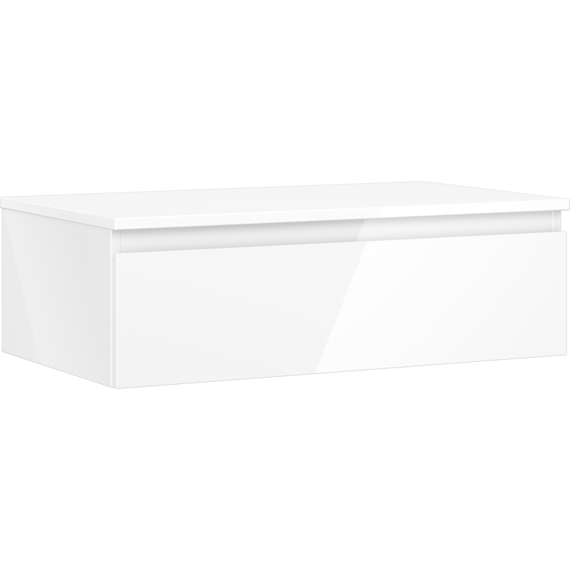 Mexen Orio Badezimmerschrank unter Waschbecken 80 cm mit Platte, 1 Schublade, weiß Hochglanz - 91A10-08023-1-BFC00