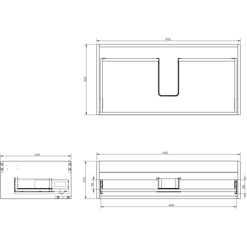 Mexen Orio Badezimmerschrank Unterschrank 90 cm mit Arbeitsplatte, 1 Schublade, graue Matte - 91A10-09023-1-BFC62