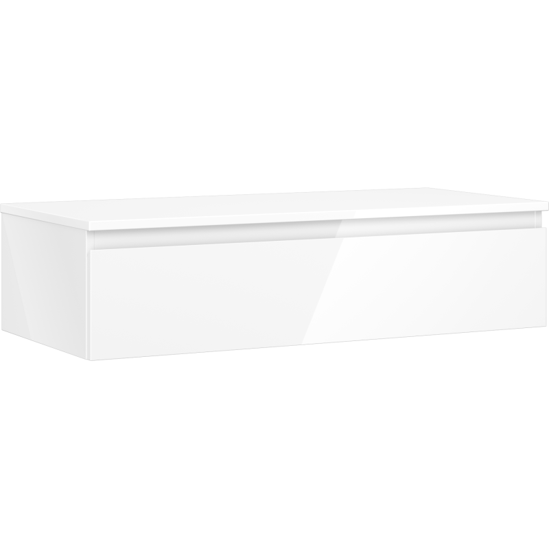 Mexen Orio Badezimmerschrank, 100 cm, mit Platte, 1 Schublade, weiße Hochglanz - 91A10-10023-1-BFC00