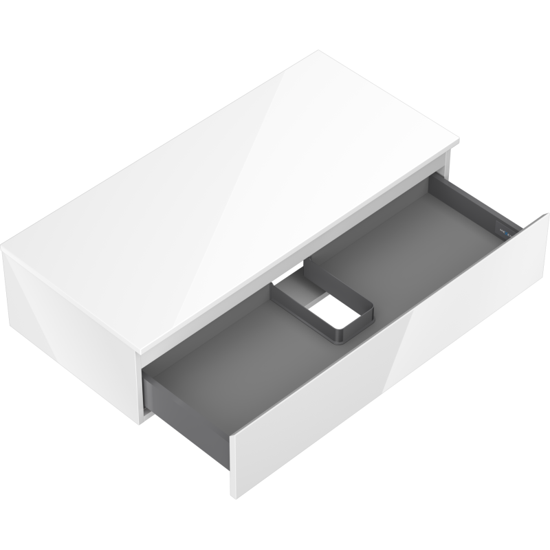 Mexen Orio Badezimmerschrank, 100 cm, mit Platte, 1 Schublade, weiße Hochglanz - 91A10-10023-1-BFC00