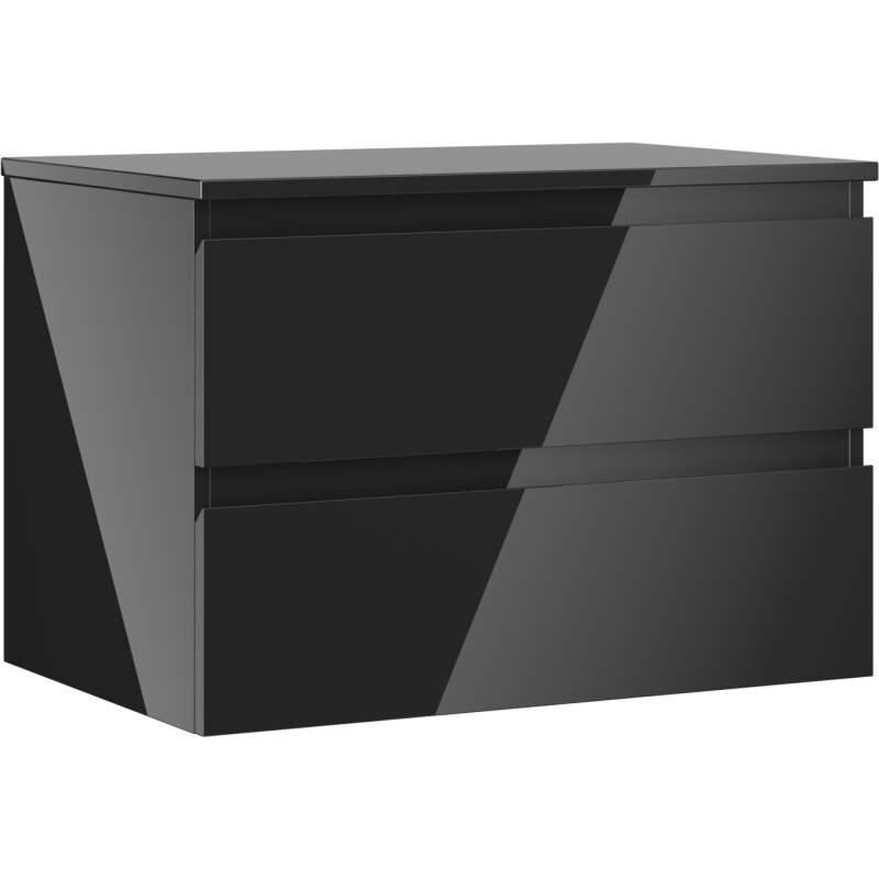 Mexen Orio Badezimmerschrank für Waschbecken 70 cm mit Arbeitsplatte, 2 Schubladen, Schwarz glänzend - 91A10-07047-2-BFFC70