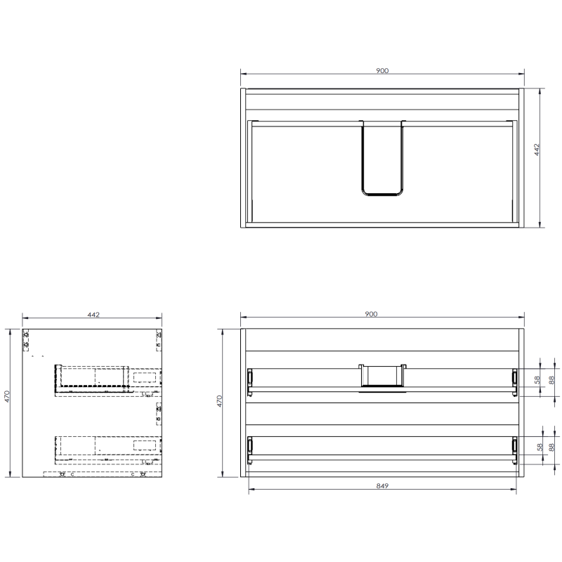 Mexen Orio Badezimmerschrank unter dem Waschbecken 90 cm mit Arbeitsplatte, 2 Schubladen, weiß matt - 91A10-09047-2-BFFC01