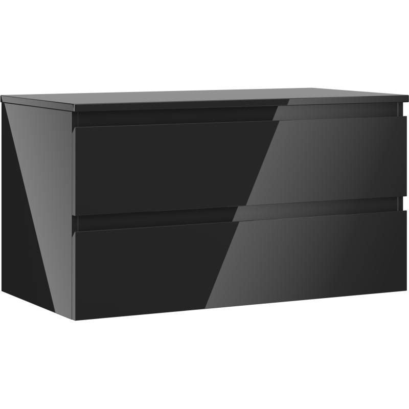 Mexen Orio Badezimmer-Unterschrank 90 cm mit Arbeitsplatte, 2 Schubladen, Schwarz Hochglanz - 91A10-09047-2-BFFC70