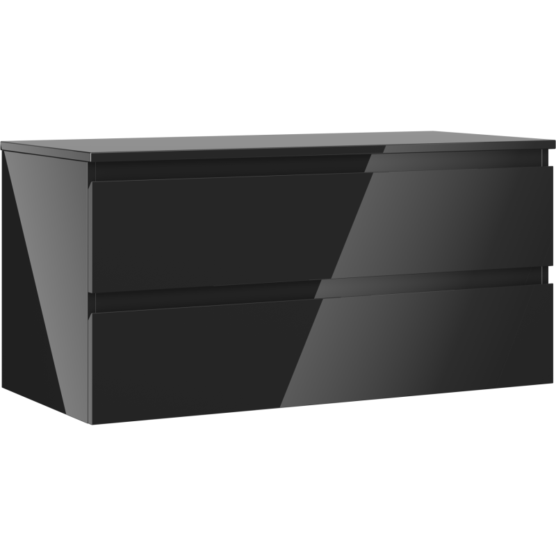 Mexen Orio Badezimmerschrank 100 cm mit Waschtischplatte, 2 Schubladen, schwarz glänzend - 91A10-10047-2-BFFC70