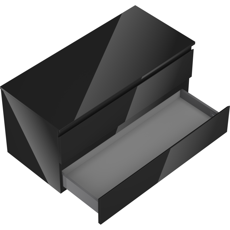 Mexen Orio Badezimmerschrank 100 cm mit Waschtischplatte, 2 Schubladen, schwarz glänzend - 91A10-10047-2-BFFC70