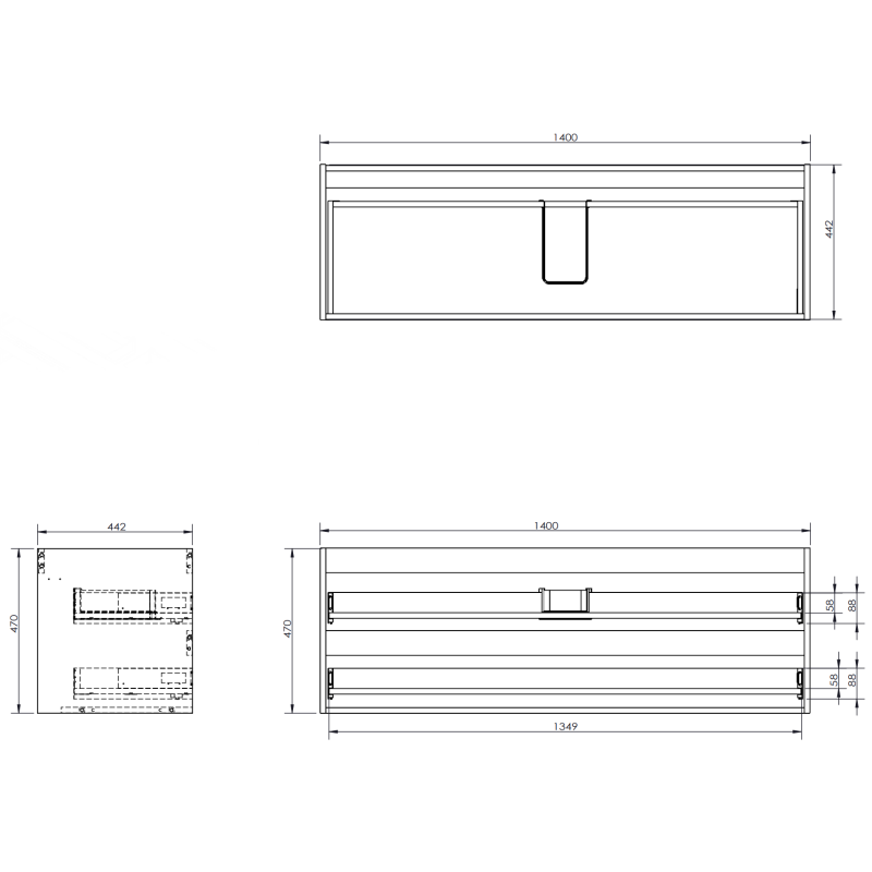 Mexen Orio Badezimmerunterschrank 140 cm mit Arbeitsplatte, 2 Schubladen, weiß glänzend - 91A10-14047-2-BFFC00