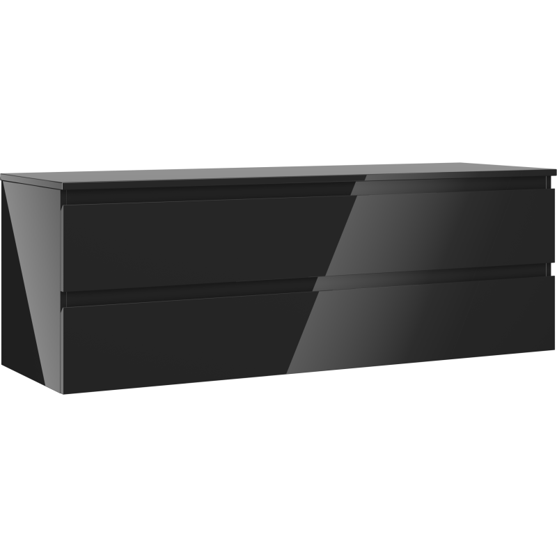 Mexen Orio Badezimmerunterschrank 140 cm mit Arbeitsplatte, 2 Schubladen, schwarzer Glanz - 91A10-14047-2-BFFC70