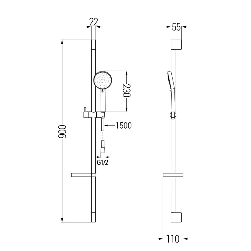 Mexen DS75 Verschiebbares Duschset, Chrom - 785754583-00