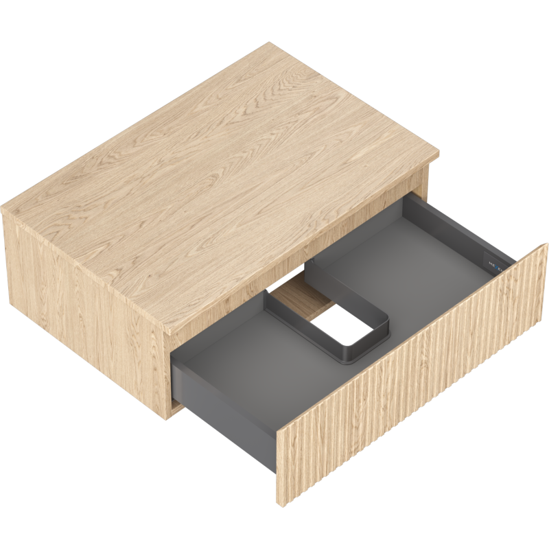 Mexen Rivel Badezimmerschrank 70 cm mit Arbeitsplatte, 1 Schublade, geriffelt, Eiche - 91A20-07023-1-BFC81