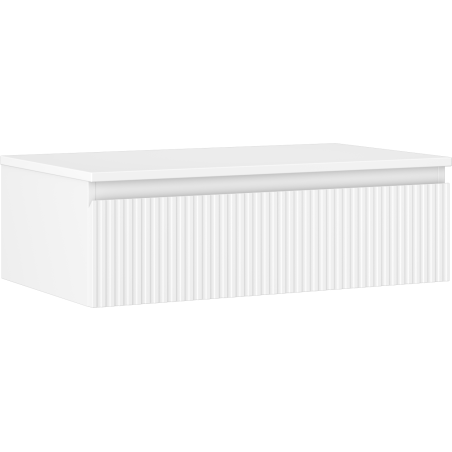 Mexen Rivel Badezimmerschrank unter Waschbecken 80 cm mit Arbeitsplatte, 1 Schublade, geriffelt, weiß matt