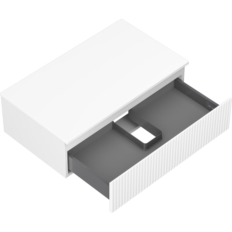 Mexen Rivel Badezimmerschrank unter Waschbecken 80 cm mit Arbeitsplatte, 1 Schublade, geriffelt, weiß matt