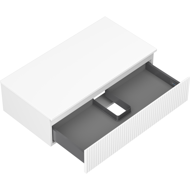 Mexen Rivel Badezimmerschrank für Waschtische 90 cm mit Arbeitsplatte, 1 Schublade, geriffelt, weiß matt - 91A20-09023-1-BFC01