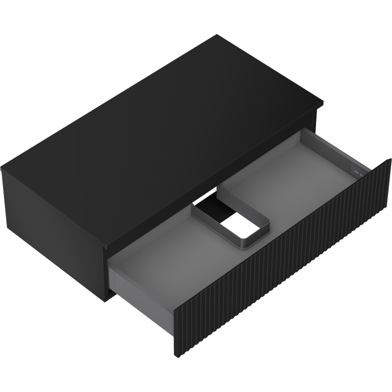 Mexen Rivel Badezimmerschrank für Waschbecken 90 cm mit Arbeitsplatte, 1 Schublade, gerillt, schwarz matt - 91A20-09023-1-BFC71