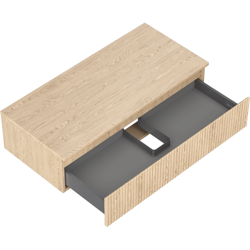 Mexen Rivel Badezimmerschrank 100 cm mit Arbeitsplatte, 1 Schublade, geriffelt, Eiche - 91A20-10023-1-BFC81