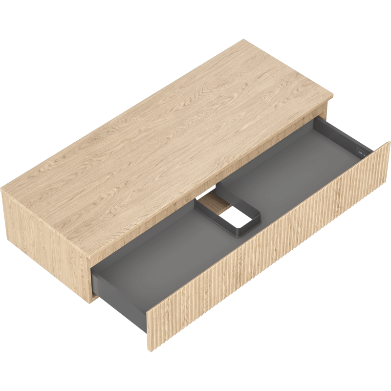 Mexen Rivel Badezimmerschrank für Waschtisch 120 cm mit Platte, 1 Schublade, geriffelt, Eiche - 91A20-12023-1-BFC81