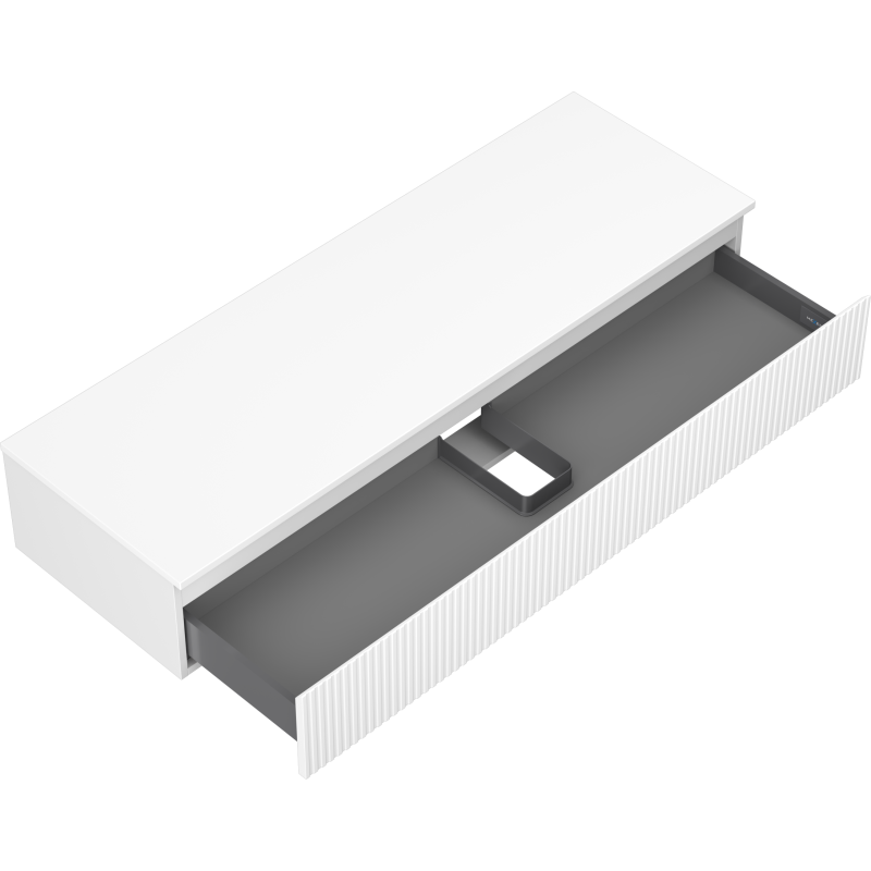 Mexen Rivel Badezimmerunterschrank 140 cm mit Arbeitsplatte, 1 Schublade, geriffelt, weiß matt - 91A20-14023-1-BFC01