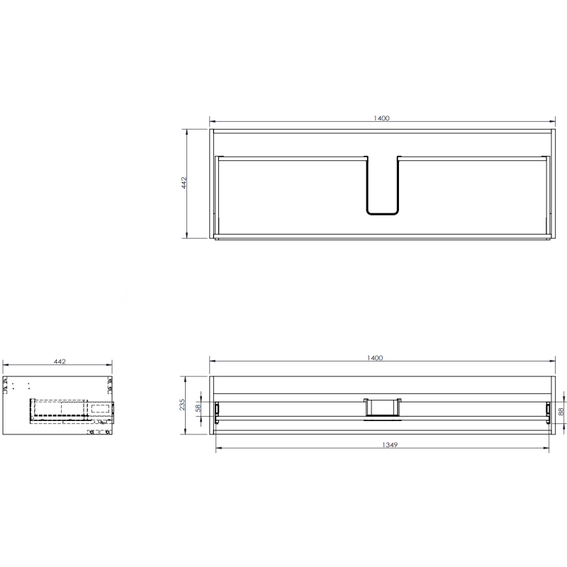 Mexen Rivel Badezimmerunterschrank 140 cm mit Arbeitsplatte, 1 Schublade, geriffelt, weiß matt - 91A20-14023-1-BFC01
