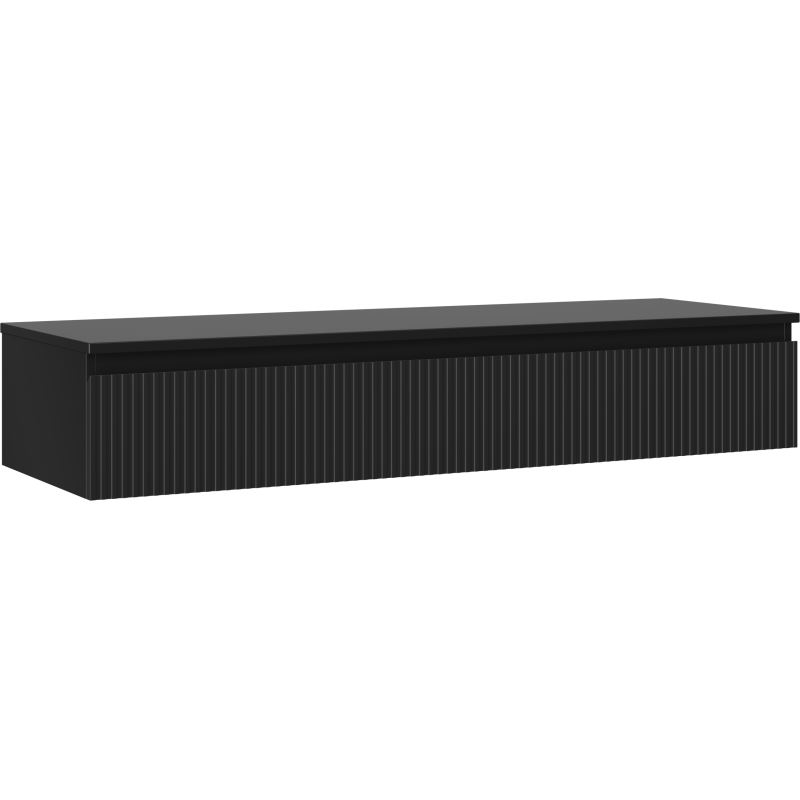 Mexen Rivel Badezimmerunterschrank 140 cm mit Platte, 1 Schublade, geriffelt, schwarz matt - 91A20-14023-1-BFC71