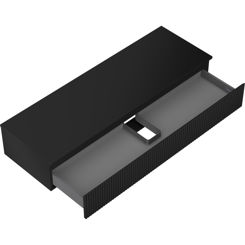 Mexen Rivel Badezimmerunterschrank 140 cm mit Platte, 1 Schublade, geriffelt, schwarz matt - 91A20-14023-1-BFC71
