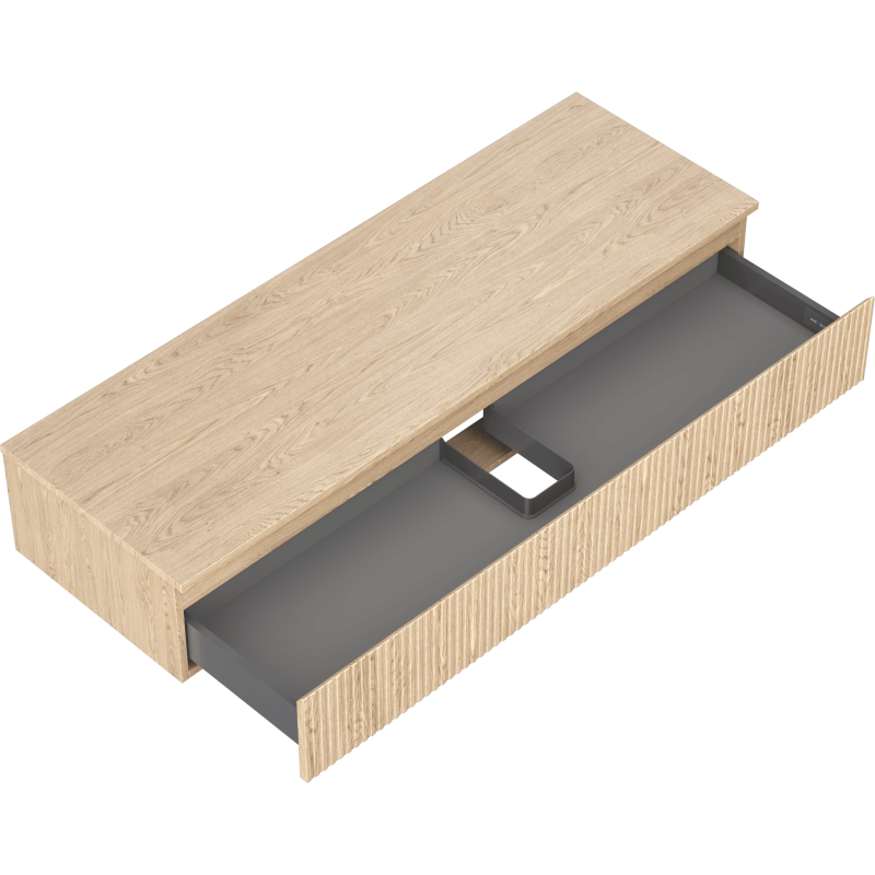 Mexen Rivel Badezimmerschrank für Waschtisch 140 cm mit Arbeitsplatte, 1 Schublade, geriffelt, Eiche - 91A20-14023-1-BFC81