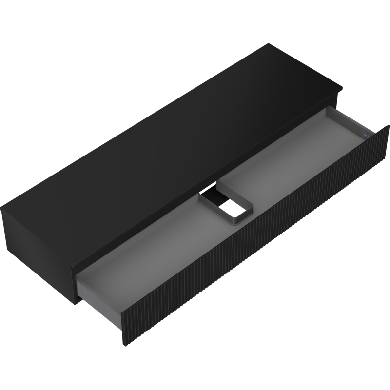 Mexen Rivel Badezimmerschrank unter dem Waschbecken 160 cm mit Arbeitsplatte, 1 Schublade, geriffelt, schwarz matt