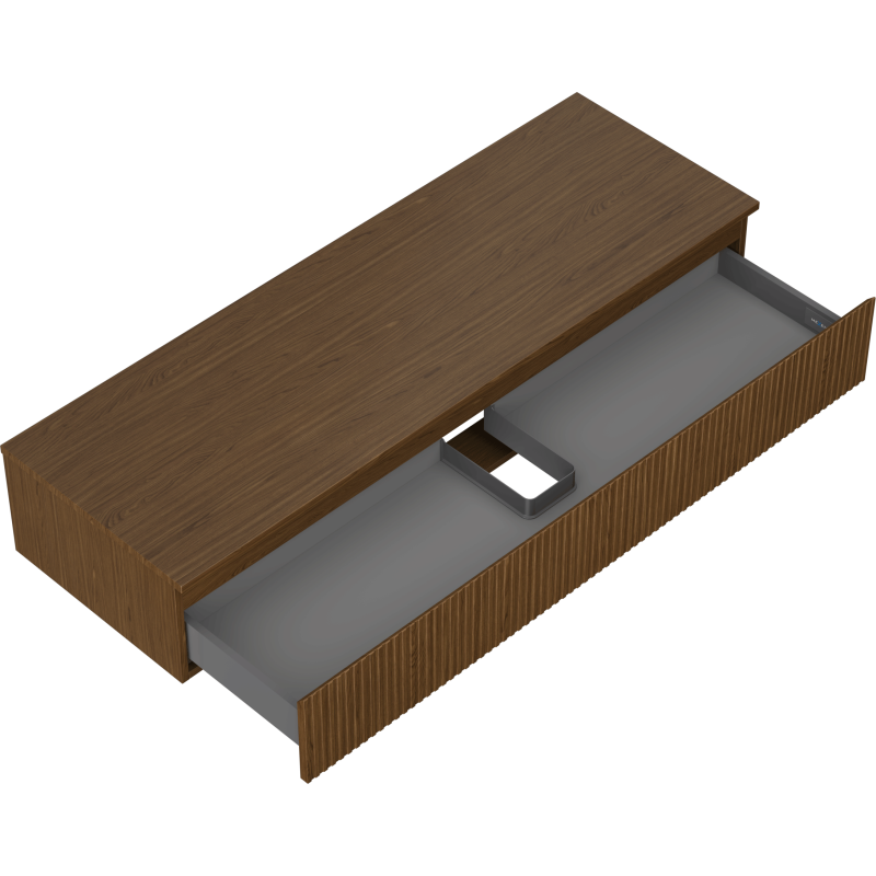 Mexen Rivel Badezimmer-Unterschrank 140 cm mit Arbeitsplatte, 1 Schublade, gerillt, Walnuss - 91A20-14023-1-BFC86