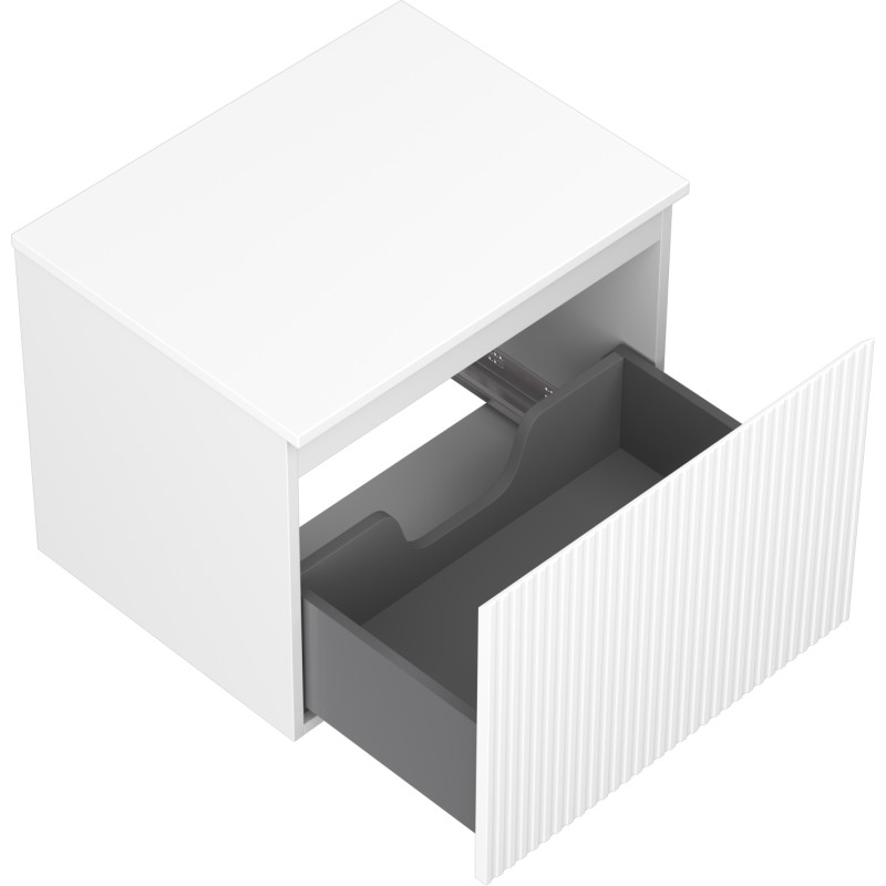 Mexen Rivel Badezimmerschrank für Waschbecken 60 cm mit Platte, 1 Schublade, geriffelt, weiß matt - 91A20-06047-1-BFC01