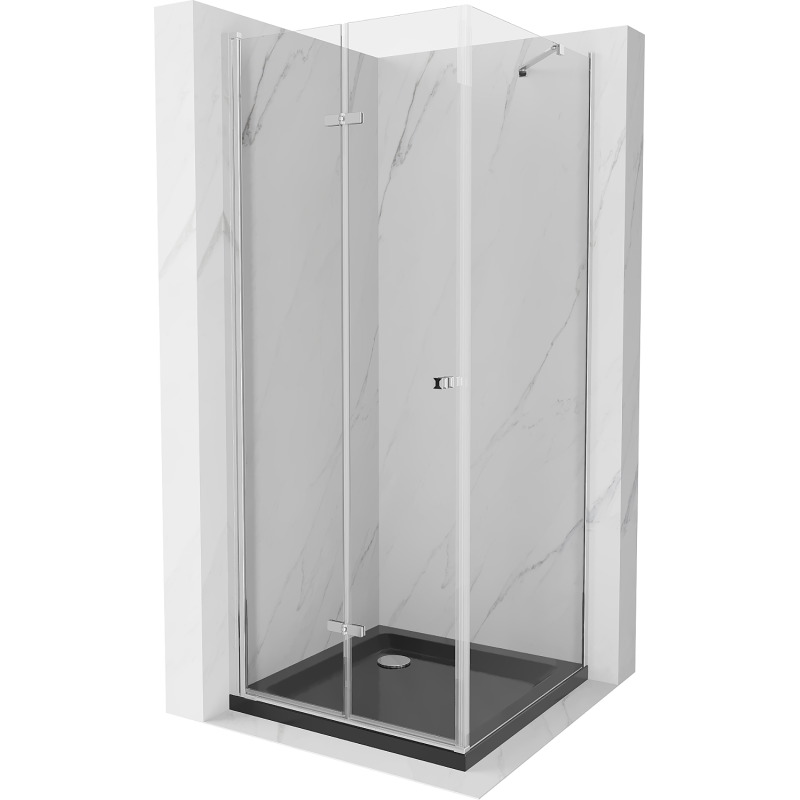 Mexen Lima faltbare Duschkabine 80 x 80 cm, transparent, Chrom + Duschwanne Flat, schwarz - 856-080-080-01-00-4070