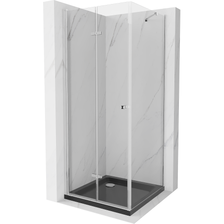 Mexen Lima faltbare Duschkabine 80 x 80 cm, transparent, Chrom + Duschwanne Flat, schwarz - 856-080-080-01-00-4070