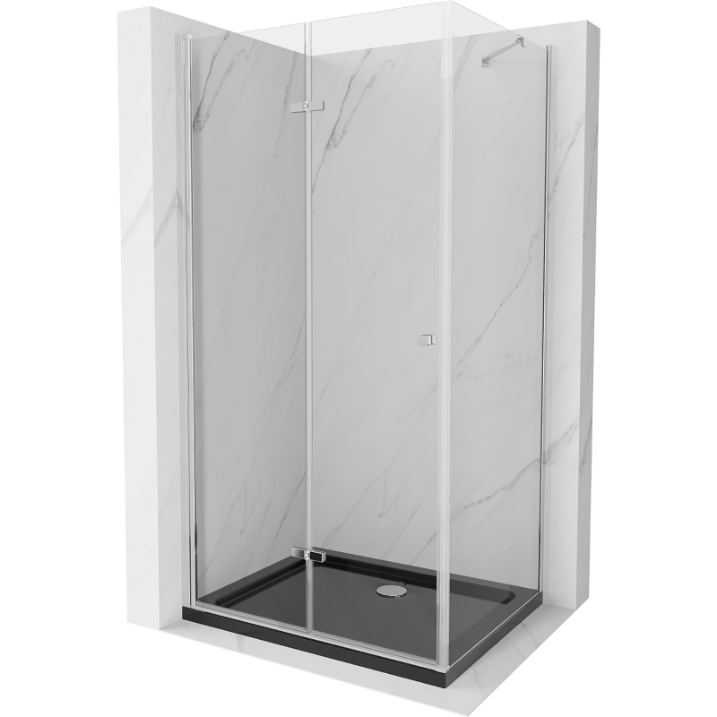Mexen Lima faltbare Duschkabine 100 x 80 cm, transparent, Chrom + Flat-Duschwanne, schwarz - 856-100-080-01-00-4070