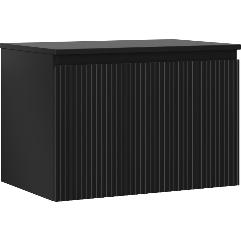 Mexen Rivel Badezimmerschrank 70 cm unter Waschbecken mit Arbeitsplatte, 1 Schublade, geriffelt, schwarz matt