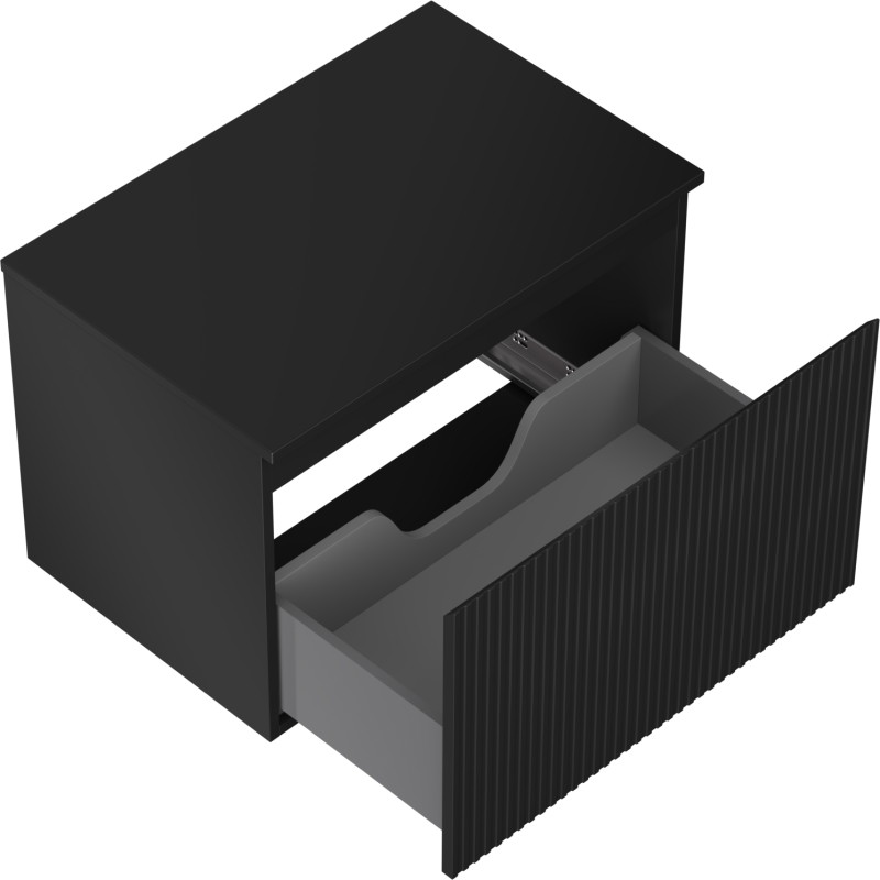 Mexen Rivel Badezimmerschrank 70 cm unter Waschbecken mit Arbeitsplatte, 1 Schublade, geriffelt, schwarz matt