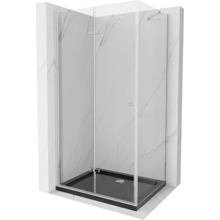 Mexen Lima faltbare Duschkabine 120 x 90 cm, transparent, Chrom + Duschwanne Flat, schwarz - 856-120-090-01-00-4070