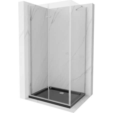 Mexen Lima faltbare Duschkabine 90 x 120 cm, transparent, Chrom + Duschwanne Flat, schwarz - 856-090-120-01-00-4070