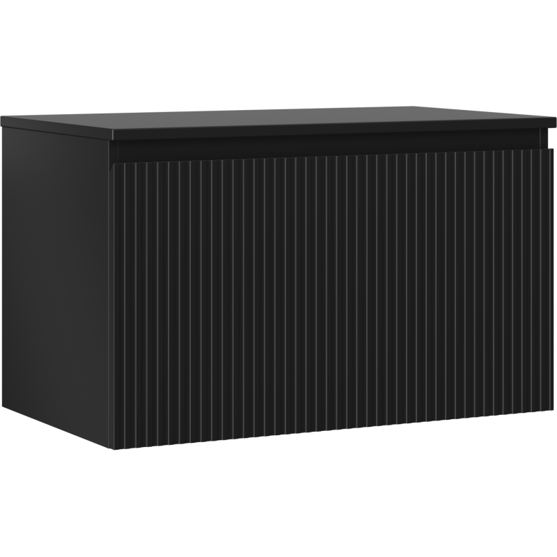 Mexen Rivel Badezimmerschrank für Waschbecken, 80 cm mit Arbeitsplatte, 1 Schublade, geriffelt, Schwarz matt