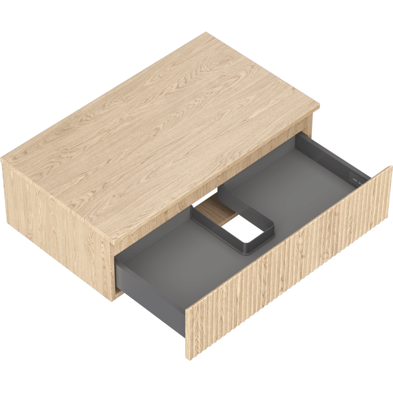 Mexen Rivel Badezimmerschrank für Waschbecken 80 cm mit Platte, 1 Schublade, geriffelt, Eiche - 91A20-08047-1-BFC81