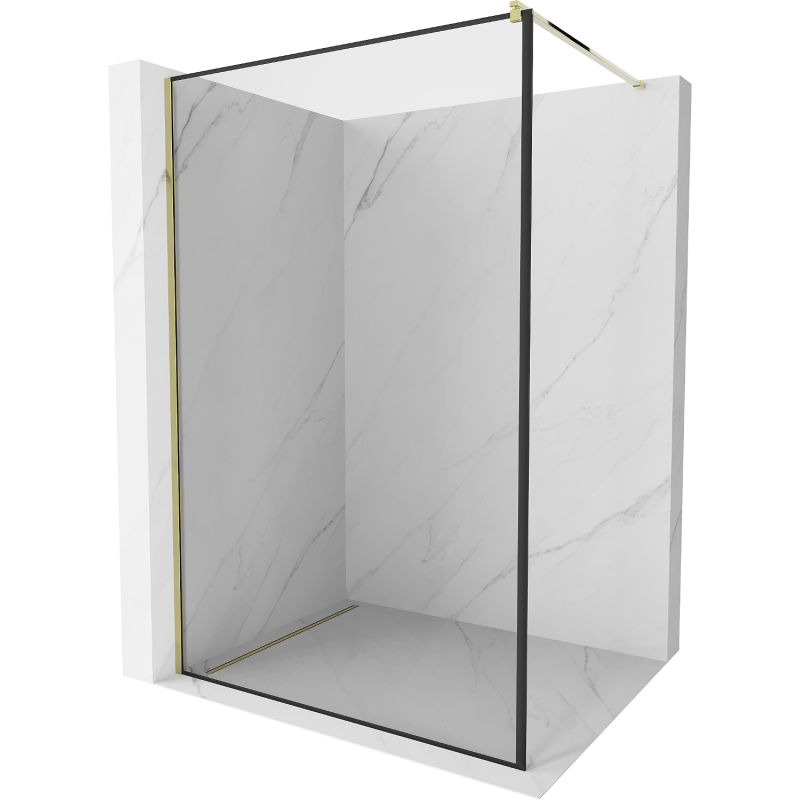 Mexen Kioto Duschwand Walk-in 70 x 200 cm, schwarzer Rahmen 8 mm, Gold - 800-070-101-50-70