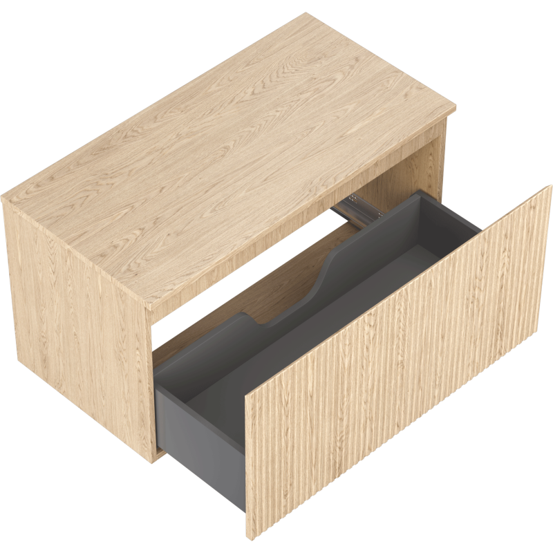 Mexen Rivel Badschrank unter Waschbecken 90 cm mit Platte, 1 Schublade, geriffelt, Eiche - 91A20-09047-1-BFC81