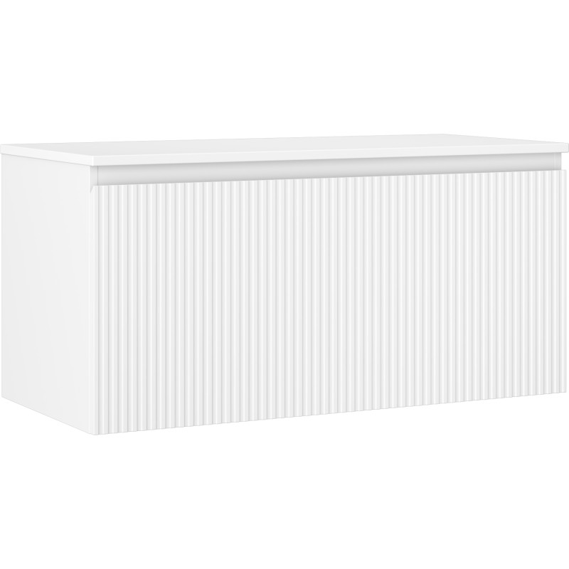 Mexen Rivel Badezimmerschrank 100 cm mit Waschtischplatte, 1 Schublade, geriffelt, weiß matt - 91A20-10047-1-BFC01